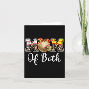 Mom Of Both Messy Bun Baseball Softball Mama Mothe Card