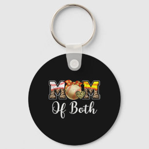 Mom Of Both Messy Bun Baseball Softball Mama Mothe Keychain