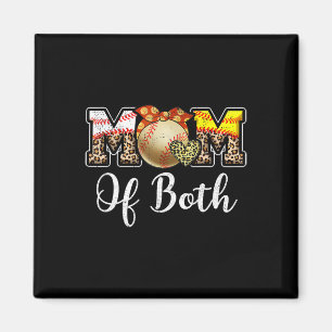 Mom Of Both Messy Bun Baseball Softball Mama Mothe Magnet