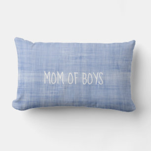 MOM OF BOYS Blue Linen Wash Sweet Keepsake Decor Lumbar Pillow