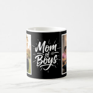 Mom of Boys Brush Script Two Photo Black Coffee Mug