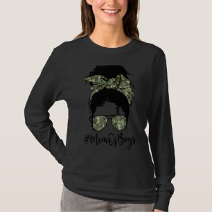 Mom Of Boys Messy Bun Camouflage Glasses Mama Moth T-Shirt