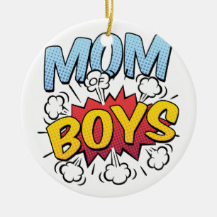 Mom of Boys Mother's Day Comic Book Style Ceramic Ornament