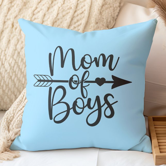 Mom of boys personalized light blue throw pillow (Creator Uploaded)
