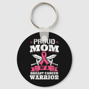Mom Of Breast Cancer Warrior Pink Awareness Ribbon Keychain