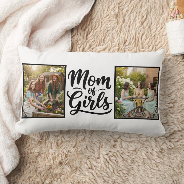 Mom of Girls Brush Script Double Photo Lumbar Pillow (Blanket)