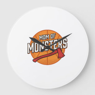 Mom of Monsters Vintage Basketball Mom Design_1 Large Clock