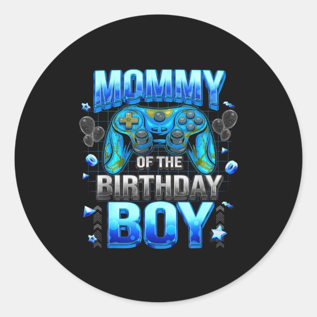 Mom Of The Birthday Boy Cool Gamer Funny Video Gam Classic Round Sticker (Front)