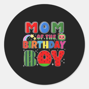 Mom Of The Birthday Boy Melon Family Matching Funn Classic Round Sticker