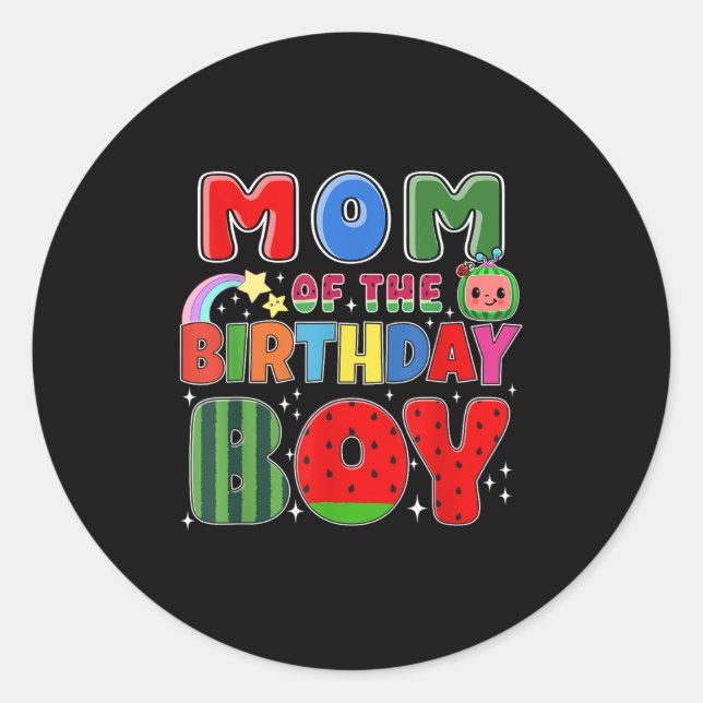 Mom Of The Birthday Boy Melon Family Matching Funn Classic Round Sticker (Front)