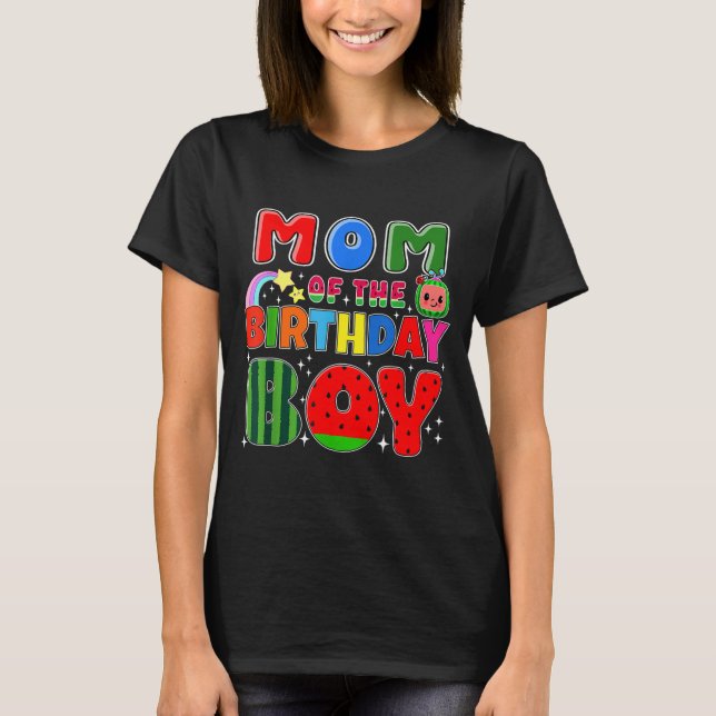 Mom Of The Birthday Boy Melon Family Matching Funn T-Shirt (Front)