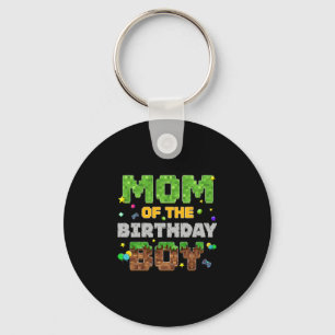 Mom Of The Birthday Boy Pixel Gamer Party Matching Keychain