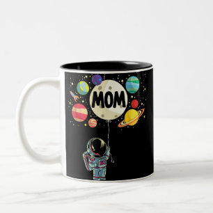 Mom of The Birthday Boy Space Astronaut 1st Birthd Two-Tone Coffee Mug