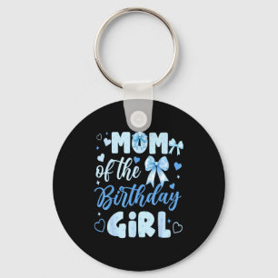 Mom of the birthday girl bow blue cute matching keychain