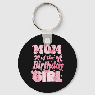 Mom Of The Birthday Girl Family Pink Coquette Bow Keychain