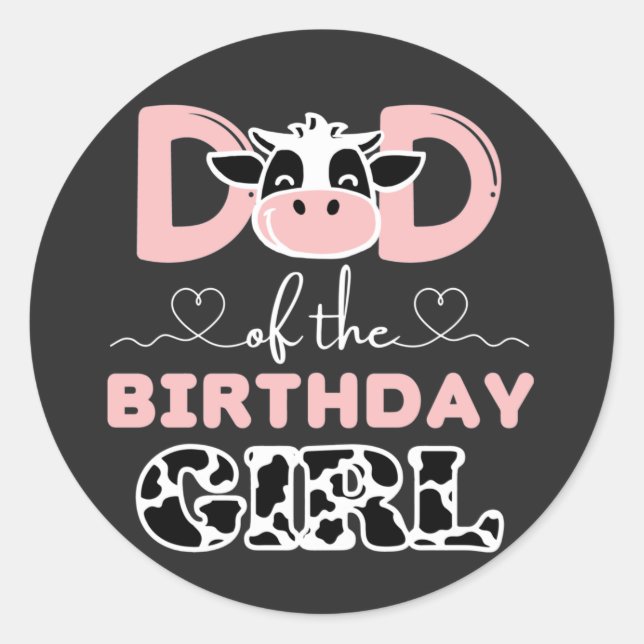 Mom of The Birthday Girl Farm Cow Classic Round Sticker (Front)