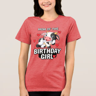Mom of the Birthday Girl Farmyard T-Shirt Cow Tri-Blend Shirt