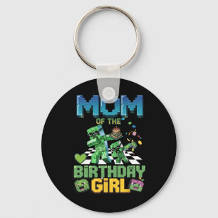 Mom Of The Birthday Girl Funny Video Game Pixel Gi Keychain