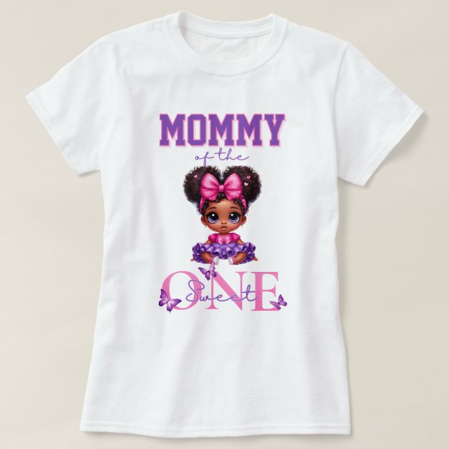 Mom of the Sweet ONE Afro Baby Girl 1st Birthday T-Shirt (Design Front)