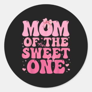 Mom Of The Sweet One Coquette Bow 1st Birthday Gir Classic Round Sticker