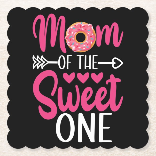 Mom of the Sweet One Sprinkled Doughnut Paper Coaster (Front)