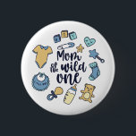 Mom of The Wild One Year Old First Birthday Boy 2 Inch Round Button<br><div class="desc">Mom of the wild one. Cute and funny 1st birthday boy mom design for boy mama with son turning one and mother of a 1-year old celebrating this memorable milestone. Cool and awesome merchandise for mommy's first birthday party with her little boy. Perfect design for a special woman in your...</div>