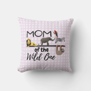 Mom of the Wild One Zoo Theme Birthday Safari Throw Pillow