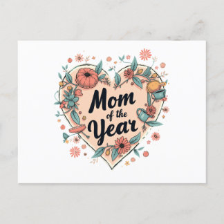 Mom of the Year Floral Heart Design Holiday Postcard