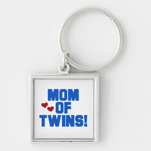 Mom of Twins Blue Text Gifts Keychain (Front)