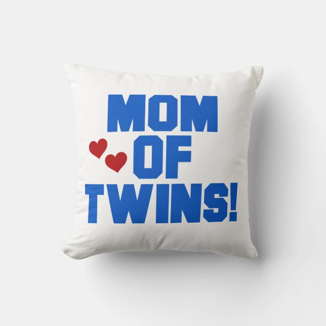 Mom of Twins Blue Text Gifts Throw Pillow (Front)
