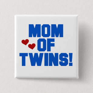 Mom of Twins-Blue Text Tshirts and Gifts 2 Inch Square Button