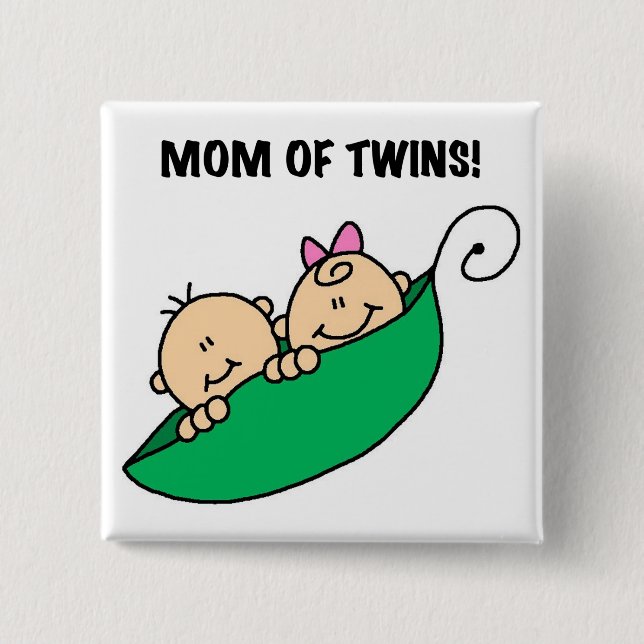 Mom of Twins-Peas in a Pod Tshirts and Gifts 2 Inch Square Button (Front)