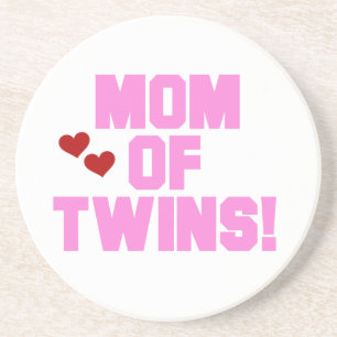 Mom of Twins Pink Text Gifts Coaster