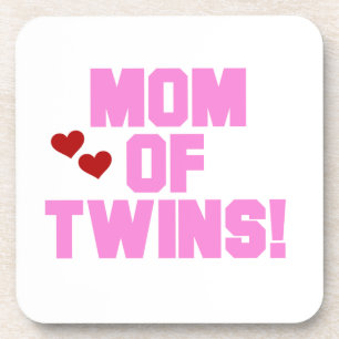 Mom of Twins Pink Text Gifts Coaster