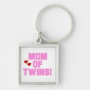Mom of Twins Pink Text Gifts Keychain