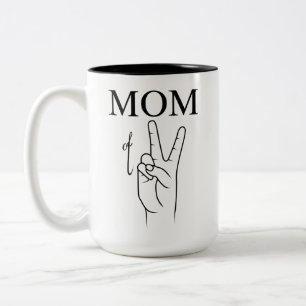 MOM OF TWO, Mom of twins, Mom of three Two-Tone Coffee Mug