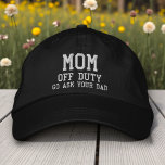 Mom Off Duty Simple Modern Typography Custom Embroidered Hat<br><div class="desc">Mom Off Duty Simple Modern Typography Custom Embroidered Baseball Cap features the simple modern embroidered text "Mom,  off duty,  Go ask your dad". Perfect as a gift for mom for Mother's Day,  Christmas,  birthday and more. Created by Evco Studio www.zazzle.com/store/evcostudio</div>