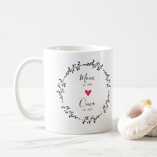 Mom | Oma Year Est. Heart Coffee Mug (With Donut)
