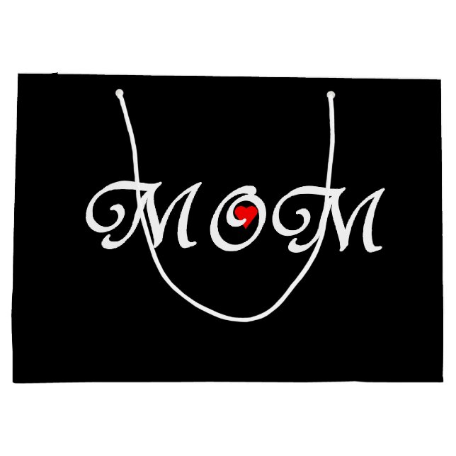 Mom on Black Background with Red Heart gift bag. Large Gift Bag (Back)