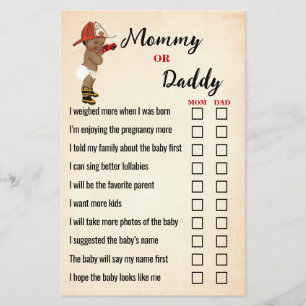 Mom or Dad AA Firefighter Baby Shower Game Card