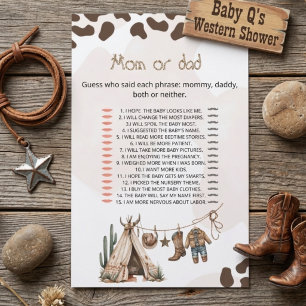 Mom or Dad Game Card Cowboy  howdy  baby shower 