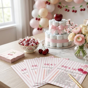 Mom or Dad Game Cherry Pink Red Retro Baby Shower 
