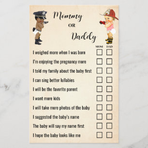 Mom or Dad Little Recruit Baby Shower Game Card