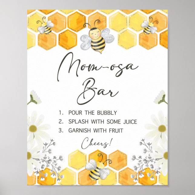Mom-osa Bar Baby Shower Sign Honey Bee (Front)
