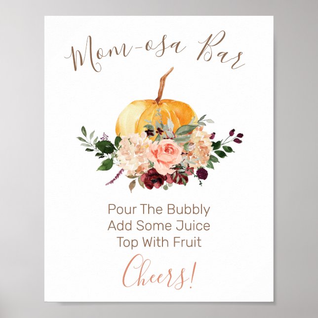 Mom-osa Bar Floral Pumpkin Baby Shower Sign (Front)