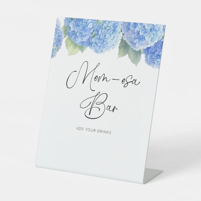 Mom-osa Bar Hydrangea It's a Boy Baby Shower Pedestal Sign (Front)