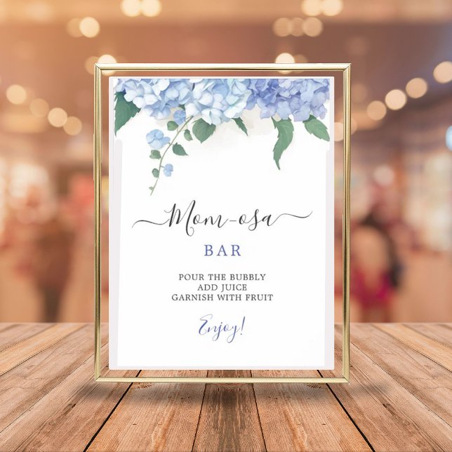  Mom-osa Bar It's A Boy Blue Hydrangea Baby Shower Poster (Creator Uploaded)