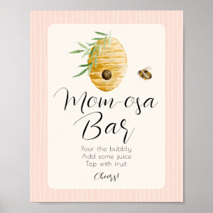 Mom-osa Bar Pink Bee Themed Girl Baby Shower Sign