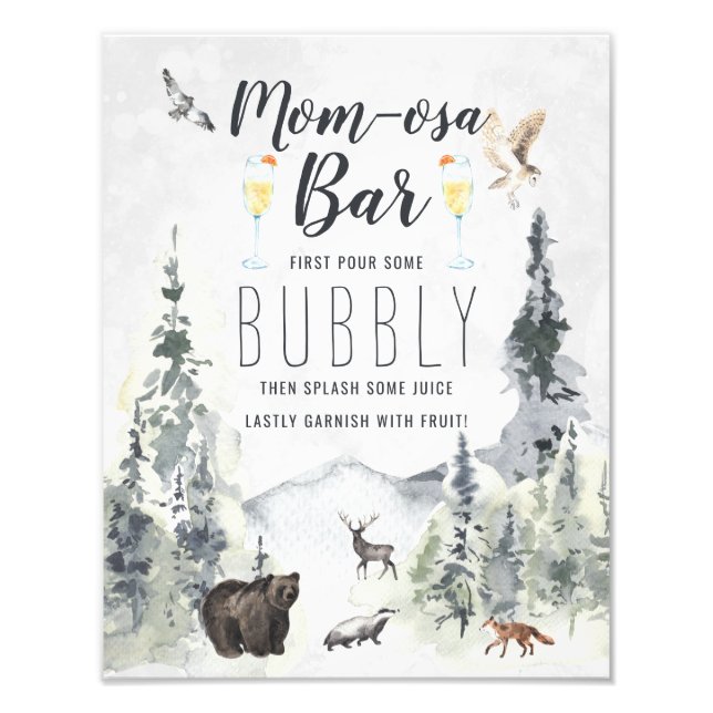 Mom-osa Bar | Rustic Forest Woodland Bear Photo Print (Front)