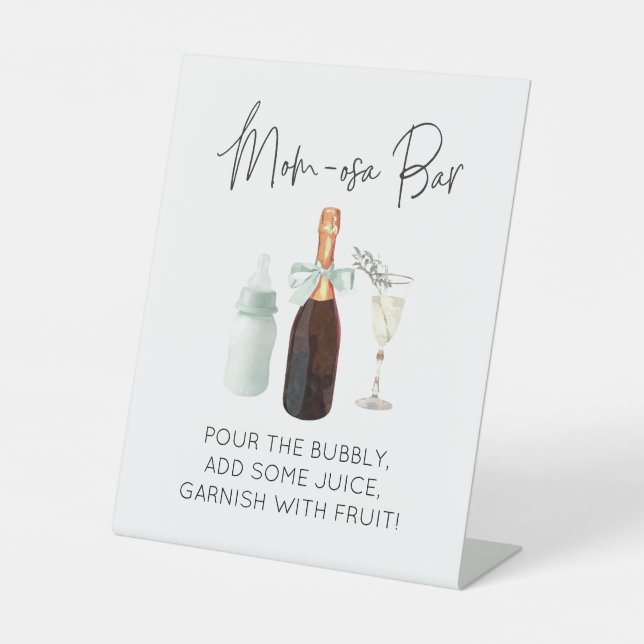 Mom-osa Bar Sign for Baby Shower Green (Front)